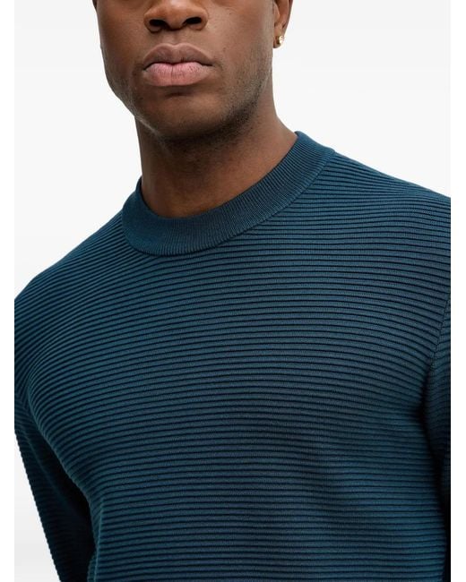 ARMANI EXCHANGE Blue Ribbed Crew-Neck Sweater for men
