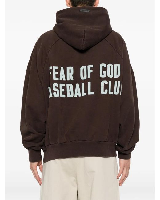 Fear Of God Brown Logo-Print Half-Zip Hoodie for men