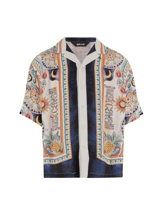 Just Cavalli White Patterned-Print Short-Sleeve Shirt for men