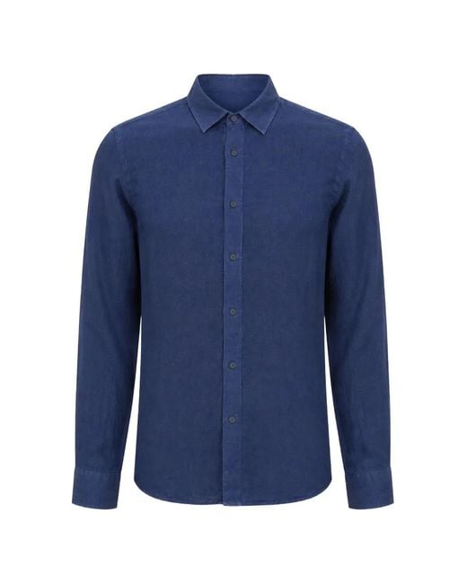 120% Lino Blue Long-Sleeved Linen Shirt for men