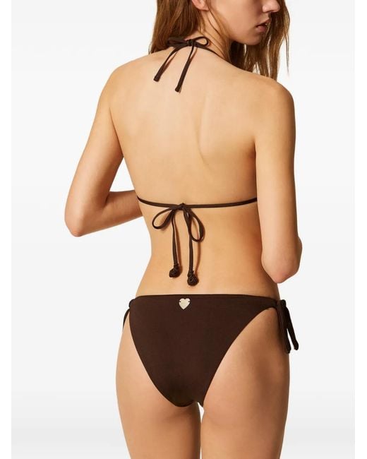 Twinset Brown Triangle Bikini Top With Crochet Detail