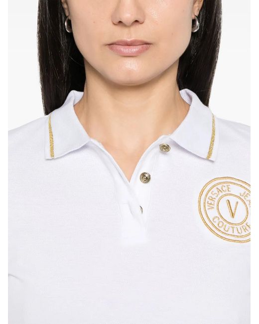 Versace Jeans Couture White Embroidered-Logo Polo Top
