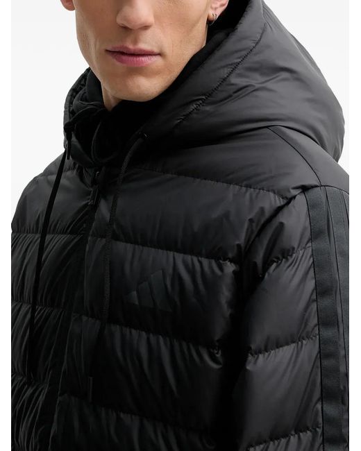 Adidas Black Hooded Three-Stripe Jacket for men