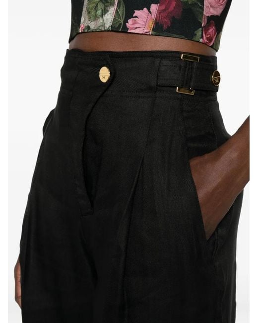 Elisabetta Franchi Black Buckle-Detail Pleated Palazzo Pants