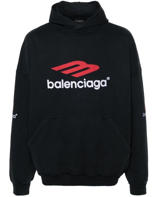 Balenciaga Black Logo-embroidered Cotton Hoodie