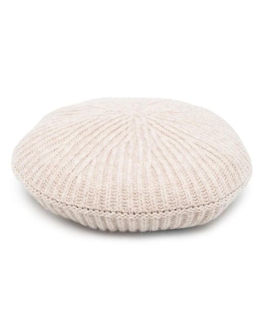 Ganni Natural Ribbed Wool Hat