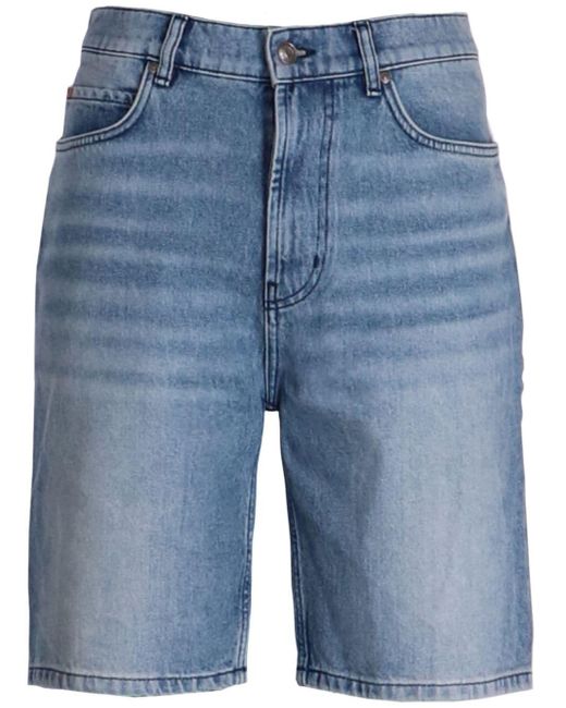 HUGO Blue Whiskering-effect Denim Shorts for men