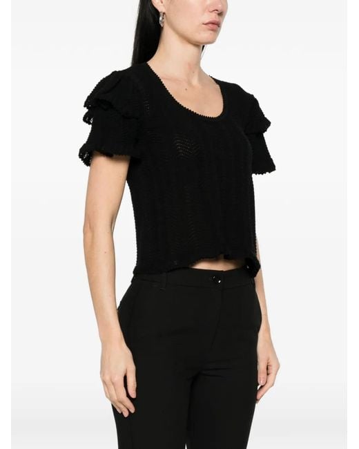 Twinset Black Fitted Jumper With Ruffles