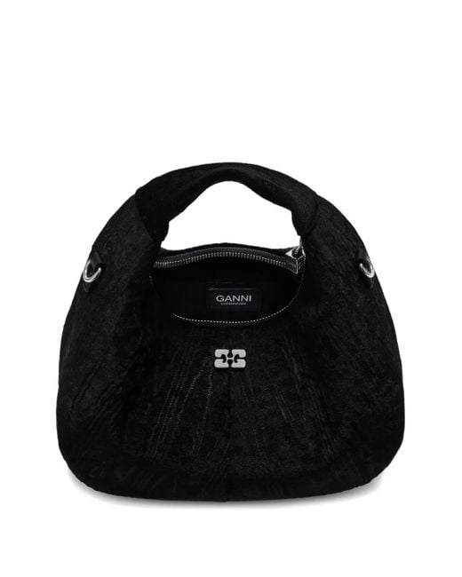Ganni Black Velvet Moire Mini Shoulder Bag