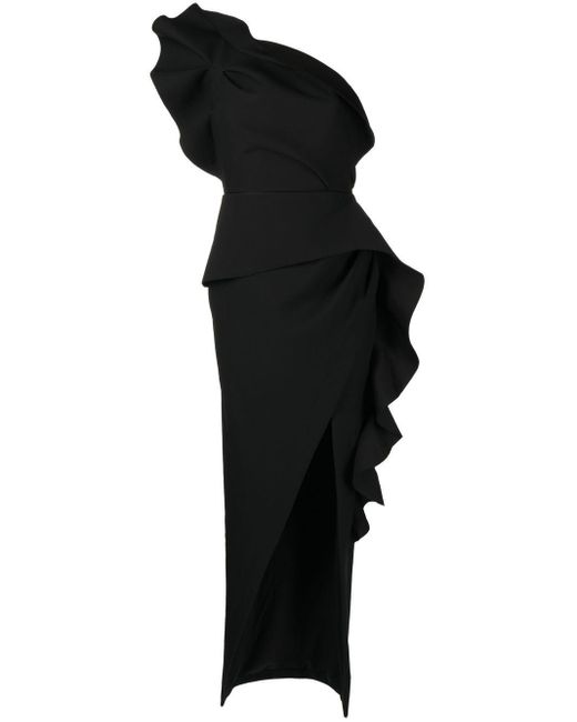 Rachel Gilbert Black Aurora Asymmetric Gown