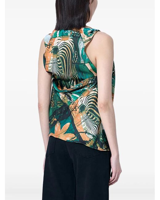 Kiko Kostadinov Blue Printed Draped Silk Blouse