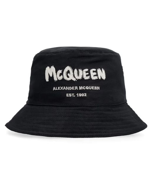 McQueen Black Graffiti Logo Bucket Hat for men