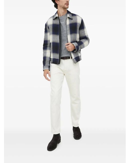 Sisley Blue Checked-Print Zip-Up Shirt Jacket for men