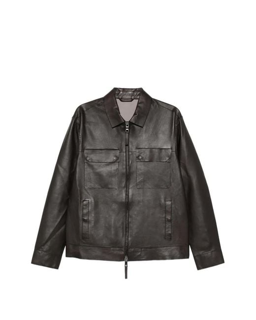 Leather Authority Black Pocket Zip Leather Jacket for men