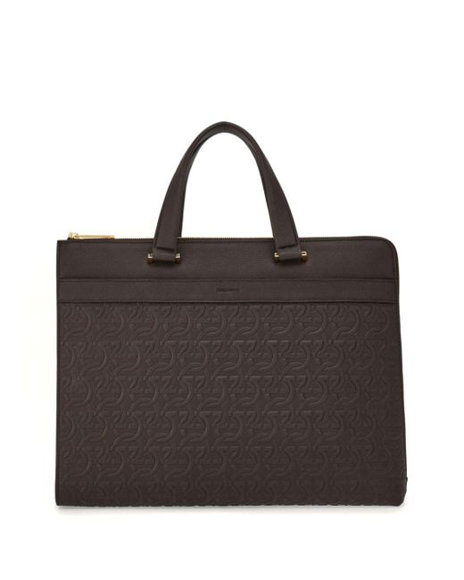 Ferragamo Black Gancini-print Leather Laptop Bag for men