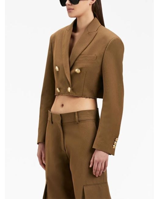 Palm Angels Brown Double-Breasted Cropped Blazer