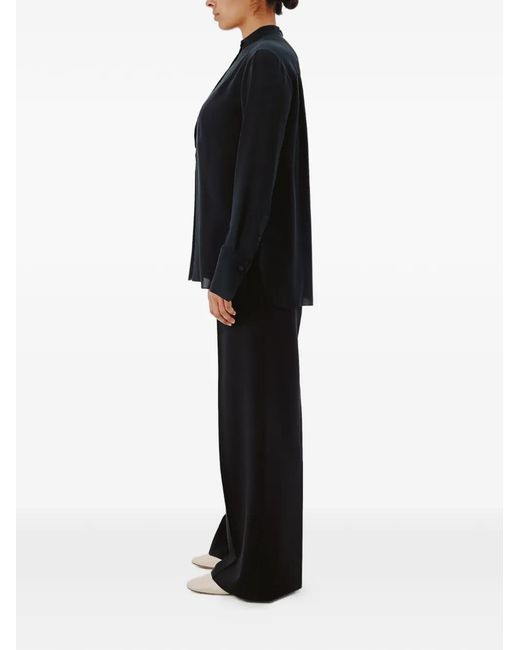 Another Tomorrow Black Tuxedo Pleated Blouse