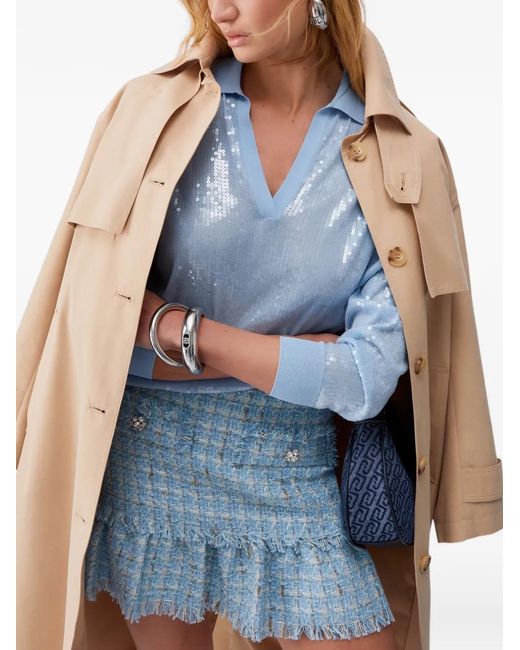 Liu Jo Blue Sequin V-Neck Sweater