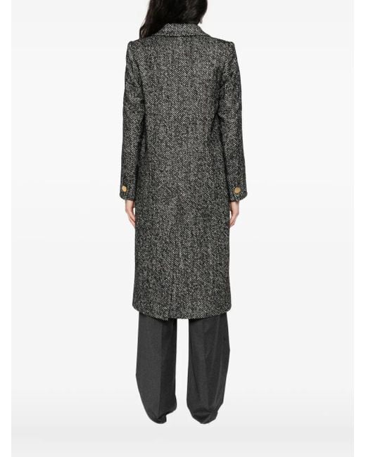 Tagliatore Gray Herringbone Button-Detail Coat