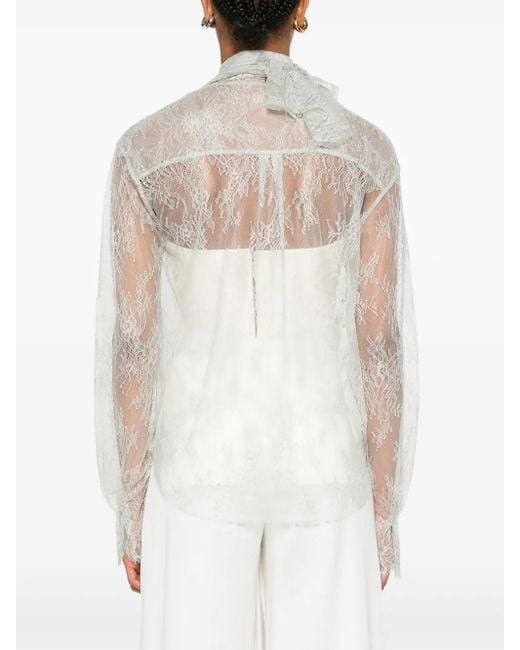 Alberta Ferretti White Lace Ruffled Top
