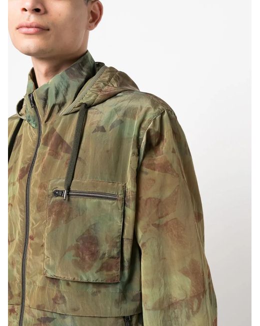 Herno Green Camouflage-Pattern Hooded Bomber Jacket for men