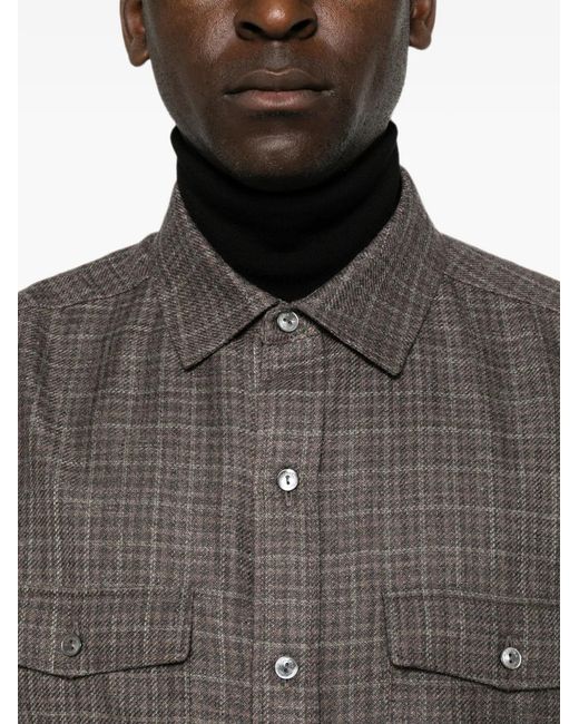 Agnona Gray Check-Pattern Flap-Pocket Shirt for men