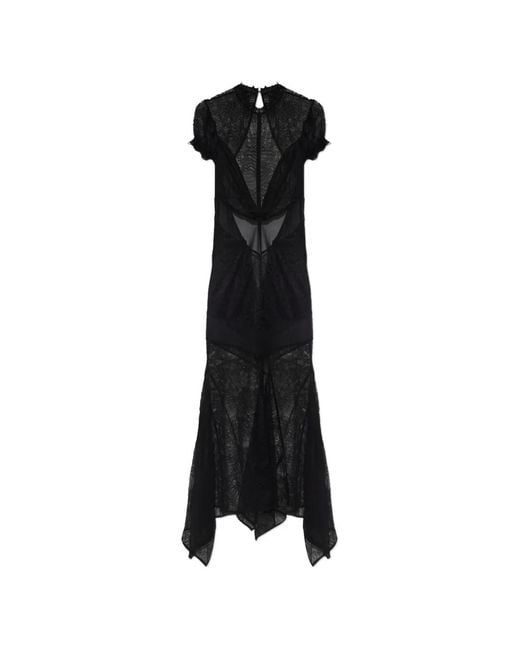 The Attico Black Lace-Panelled Open-Back Midi Dress