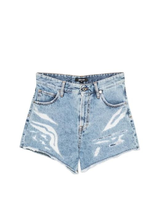 Just Cavalli Blue Distressed Raw-Cut Shorts
