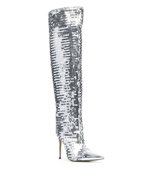 Alexandre Vauthier White Clem Sequinned Knee-High Boots
