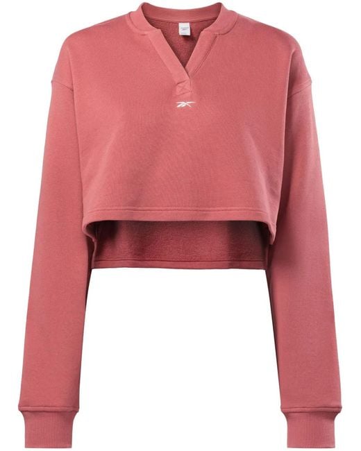 Reebok Red Logo-Embroidery Cropped Sweatshirt