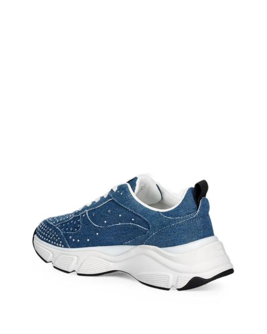 Love Moschino Blue Rhinestone Denim Sneakers