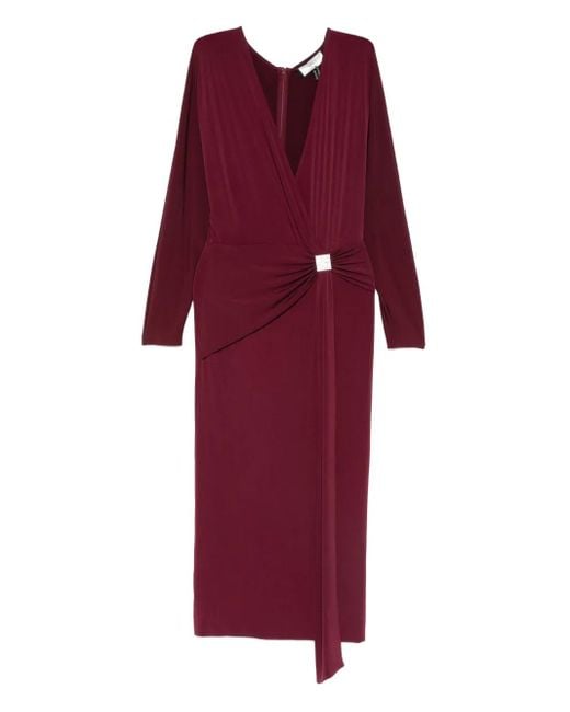 Nissa Red Crystal-Detail Midi Dress