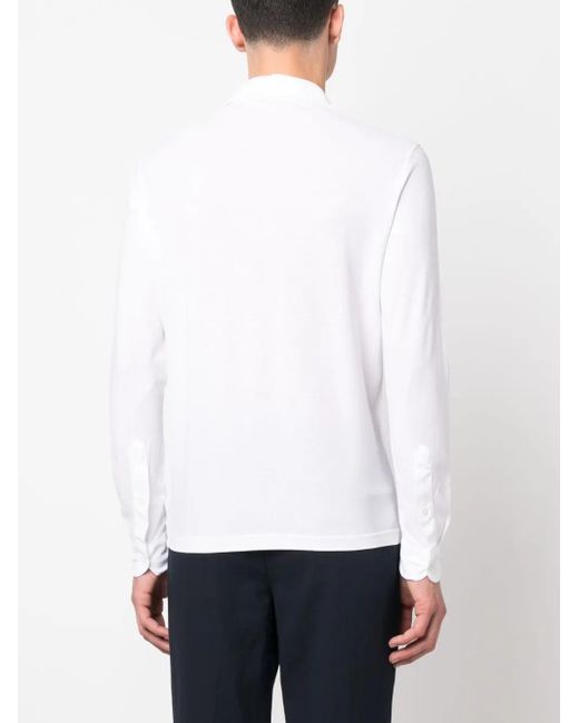 Dell'Oglio White Long-Sleeve Cotton Polo Shirt for men