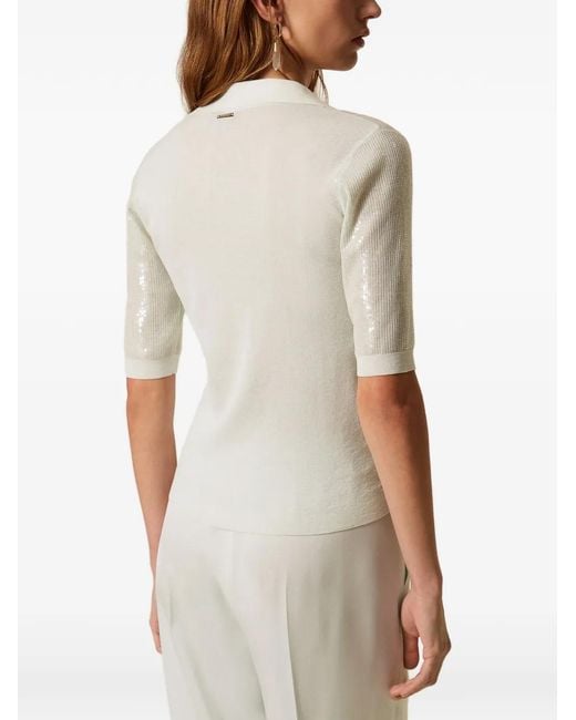 Twinset White Polo Shirt Top With Sequins