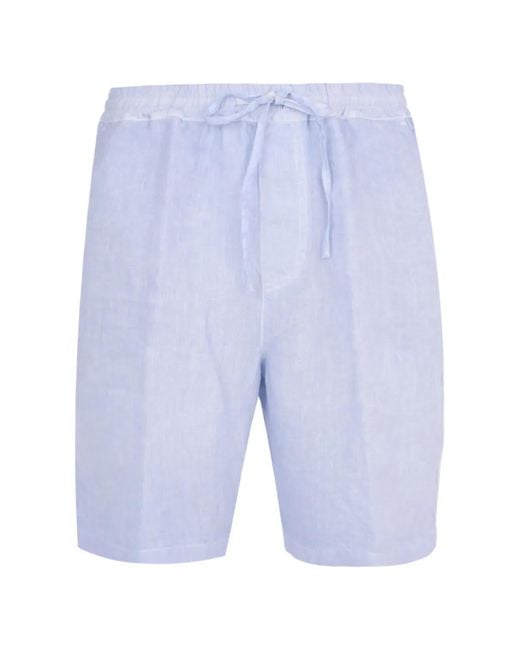 120% Lino Blue Drawstring-Waist Linen Shorts for men