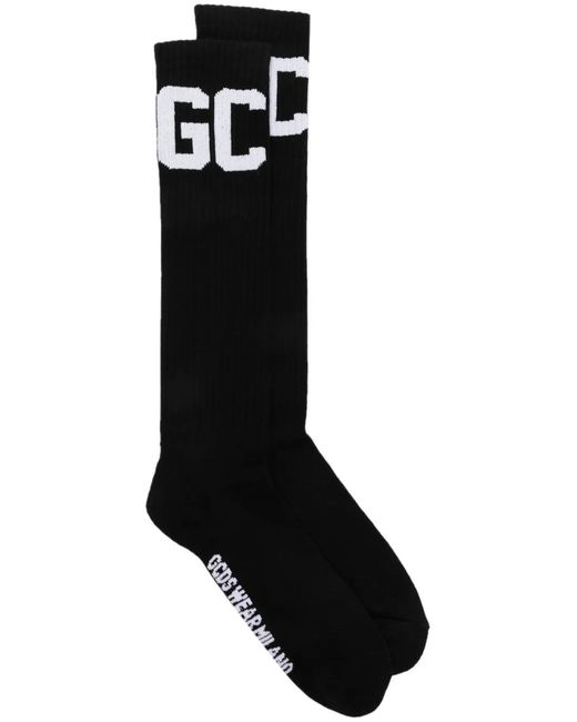 Gcds Black Logo-Jacquard Ribbed Socks for men