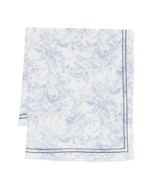 Maje Blue Floral-Pattern Scarf