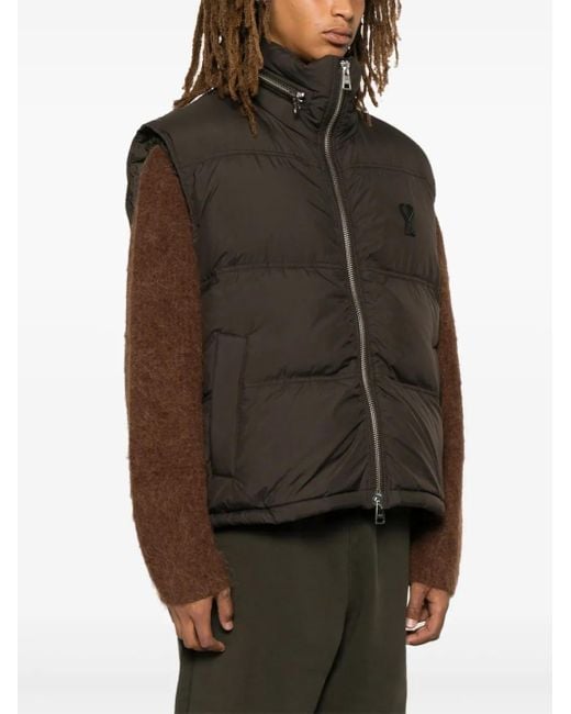 AMI Black Ami De Coeur Down Puffer Gilet for men
