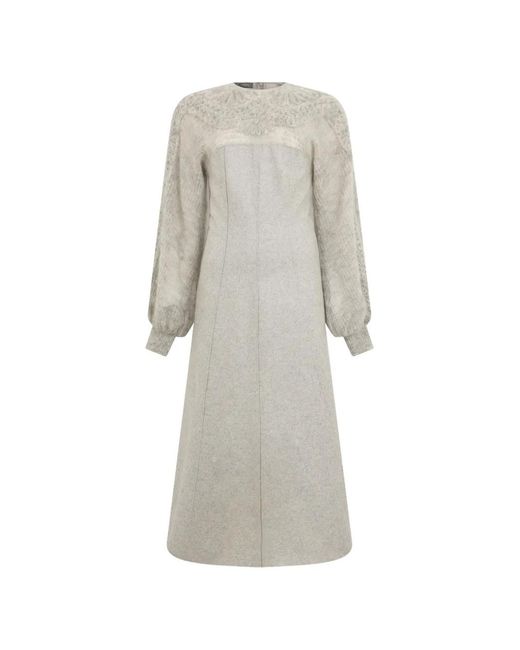 Alberta Ferretti White Long-Sleeve Midi Dress