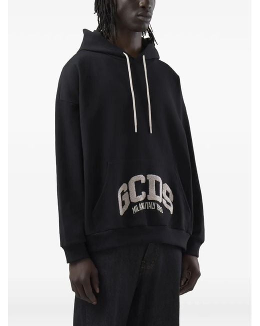Gcds Black Logo-Patch Hoodie for men
