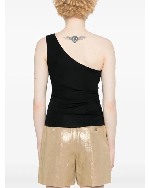 Ralph Lauren Black Tonal Stitching One-Shoulder Top