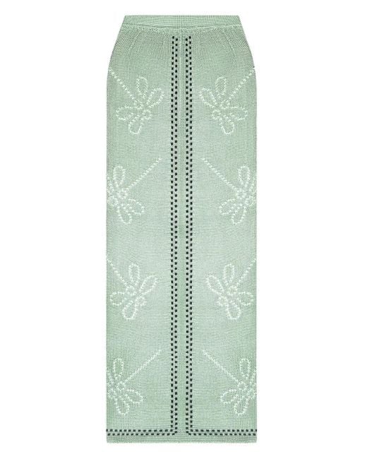 Calle Del Mar Green Garden Party Dragonfly-Pattern Knitted Skirt