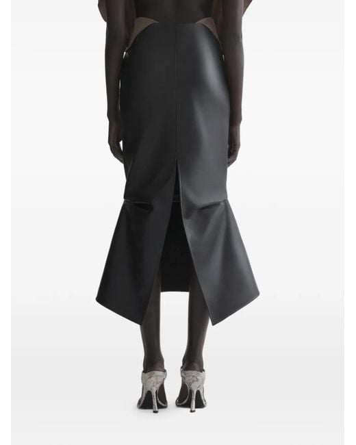Mugler Black Leather Slit Skirt