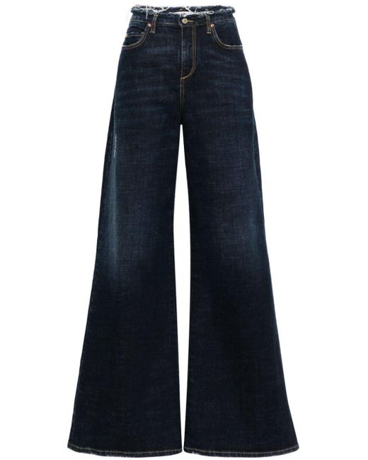 Dorothee Schumacher Blue Frayed-detail Wide-leg Jeans