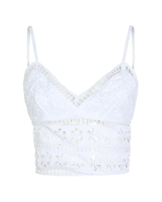 Charo Ruiz White Melie Floral-Embroidered V-Neck Top