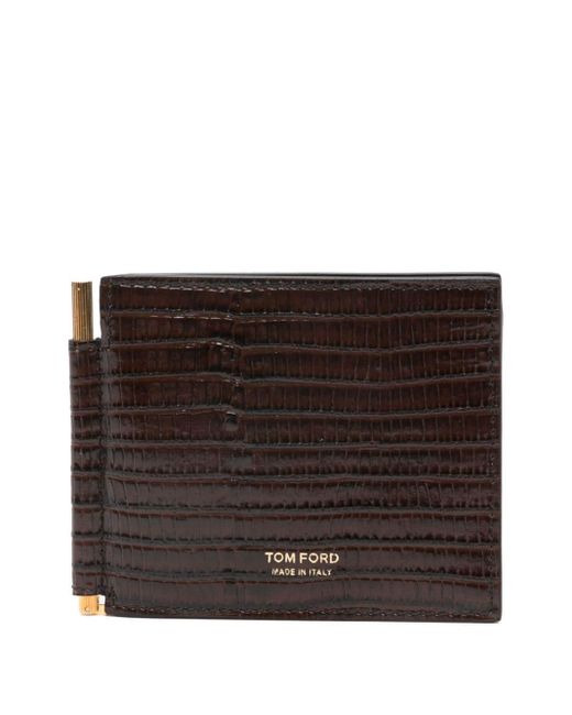 Tom Ford Brown Money-clip Crocodile-effect Leather Cardholder for men