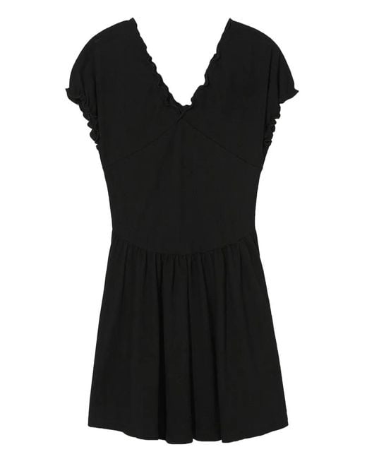 B+ AB Black Frill-Neck Self-Tie Mini Dress