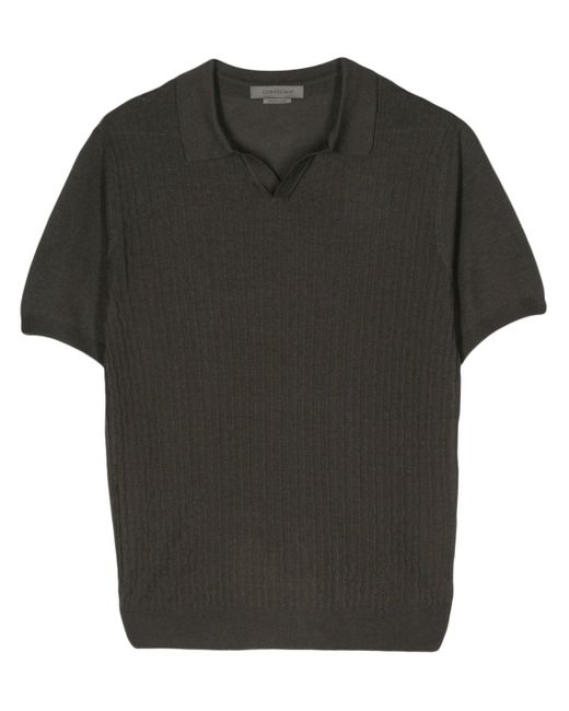 Corneliani Black Patterned-jacquard Knitted Polo Shirt for men