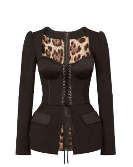 Dolce & Gabbana Cotton And Satin Top With Laces And Eyelets in het Black