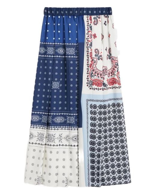 Weekend by Maxmara Blue Luna Printed Pleated Midi Skirt